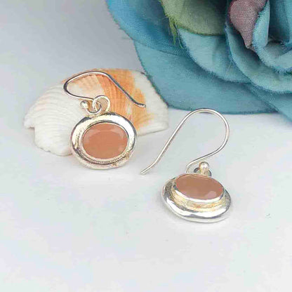 Wonderful Pink Chalcedony Earrings Made of Brass Silver Polished Danglers