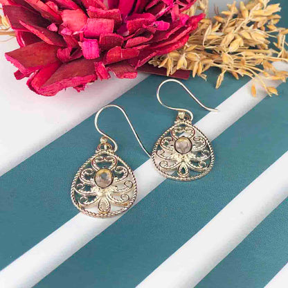 Delicate Clear Quartz Earrings Made of Brass Silver Polished Danglers