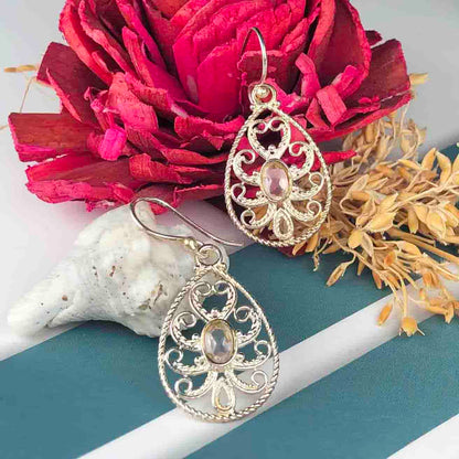 Delicate Clear Quartz Earrings Made of Brass Silver Polished Danglers