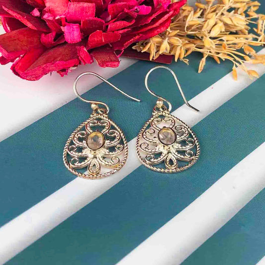 Delicate Clear Quartz Earrings Made of Brass Silver Polished Danglers