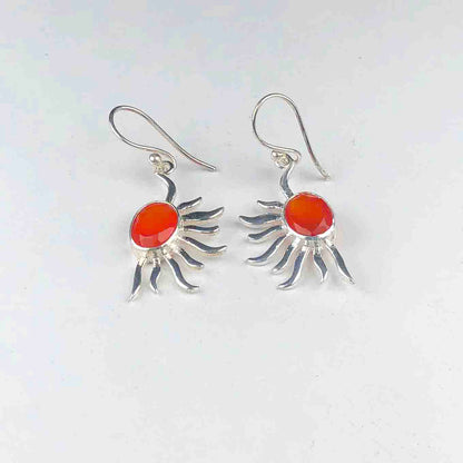 Dazzling Orange Carnelian Earrings Made of Brass Silver Polished Danglers