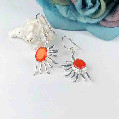 Dazzling Orange Carnelian Earrings Made of Brass Silver Polished Danglers