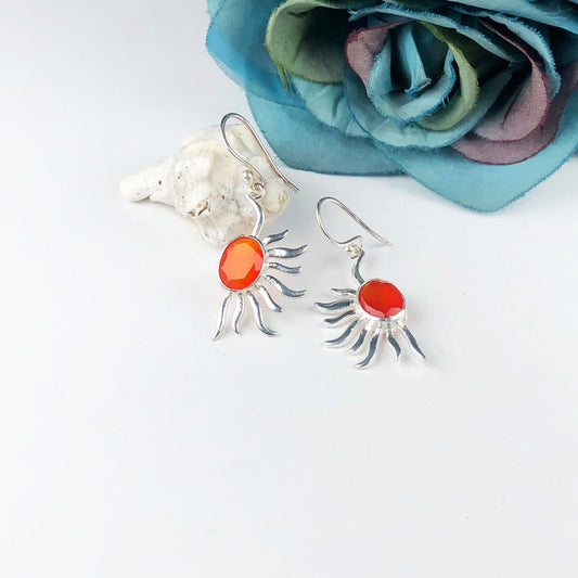 Dazzling Orange Carnelian Earrings Made of Brass Silver Polished Danglers