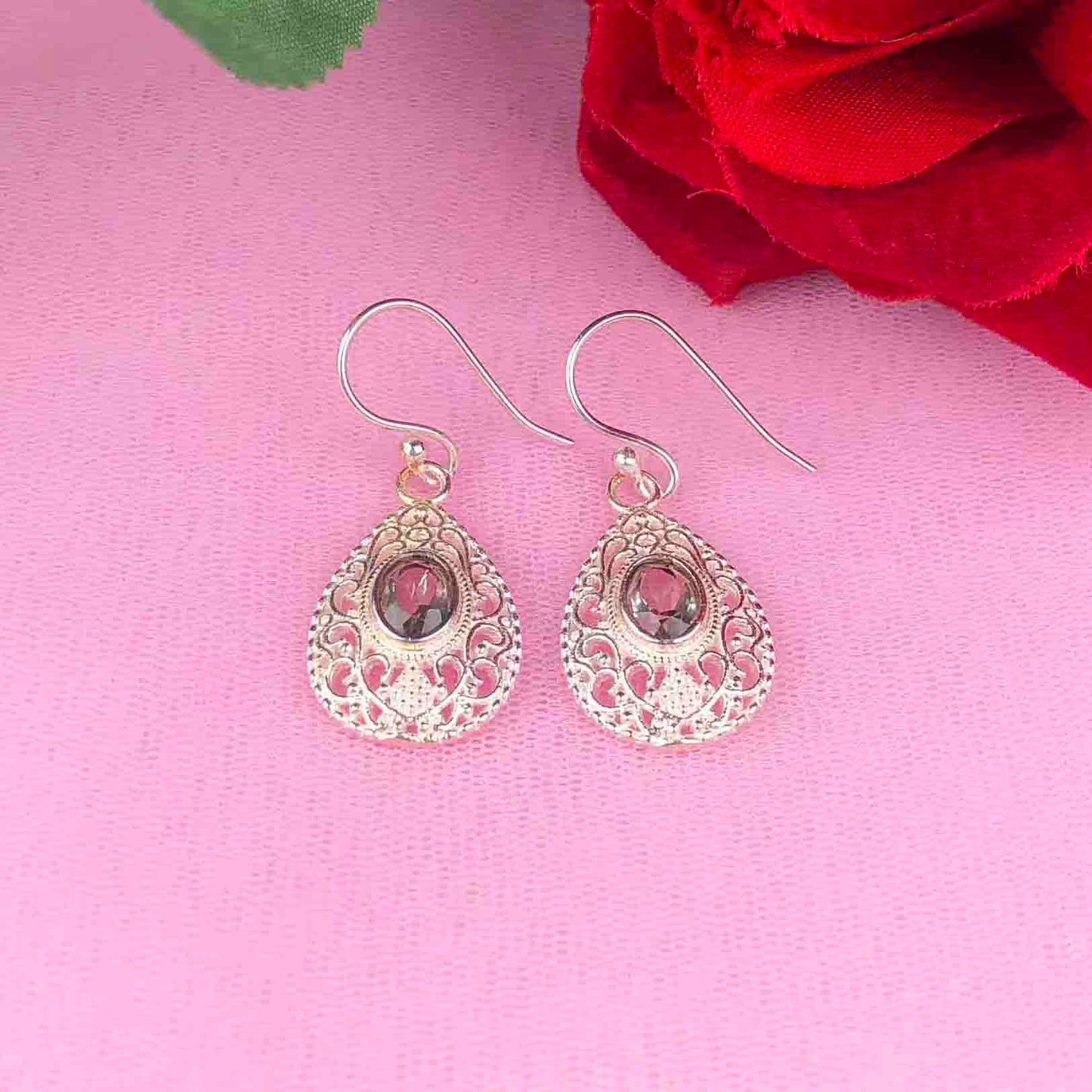 Fashionable Green Amethyst Earrings Made of Brass Silver Polished Danglers
