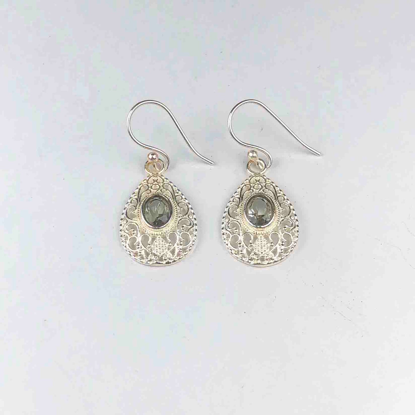 Fashionable Green Amethyst Earrings Made of Brass Silver Polished Danglers