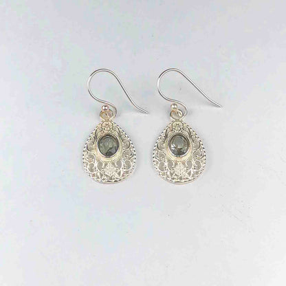 Fashionable Green Amethyst Earrings Made of Brass Silver Polished Danglers