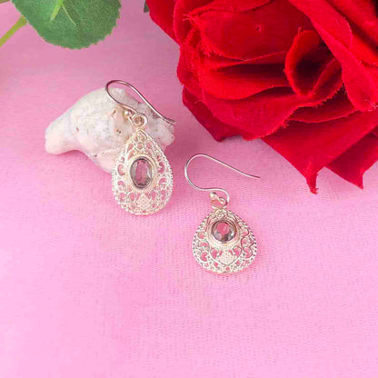 Fashionable Green Amethyst Earrings Made of Brass Silver Polished Danglers