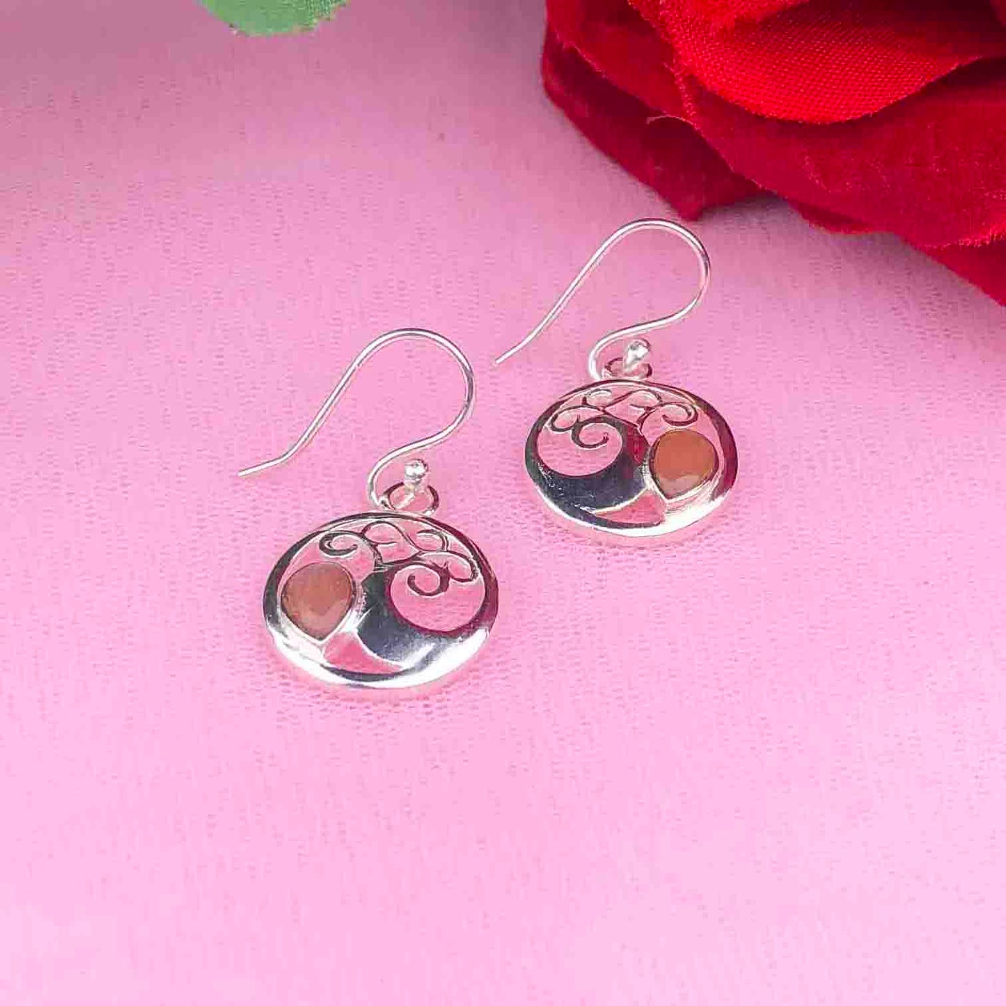 Amazing Pink Chalcedony Earrings Made of Brass Silver Polished Danglers