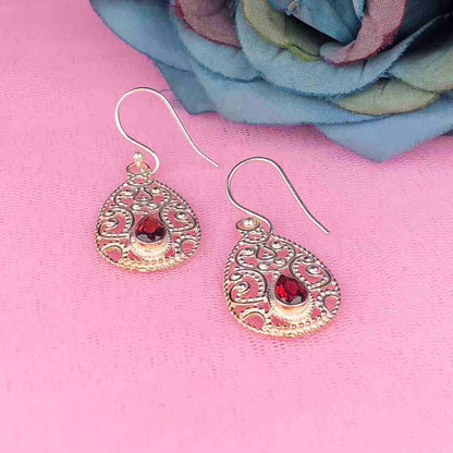 Amazing Red Ruby Earrings Made of Brass Silver Polished Danglers
