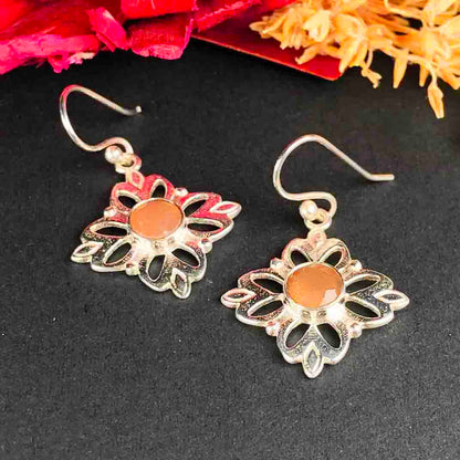 Top Quality Pink Chalcedony Earrings Made of Brass Silver Polished Danglers