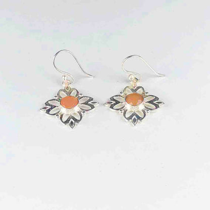Top Quality Pink Chalcedony Earrings Made of Brass Silver Polished Danglers