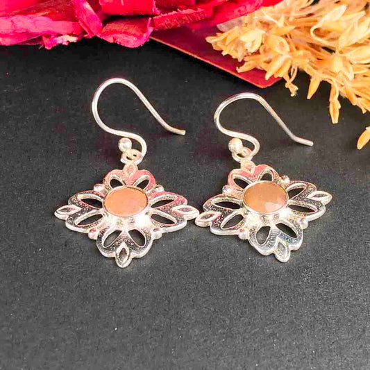 Top Quality Pink Chalcedony Earrings Made of Brass Silver Polished Danglers