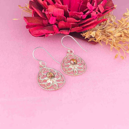 Fantastic Citrine Earrings Made of Brass Silver Polished Danglers