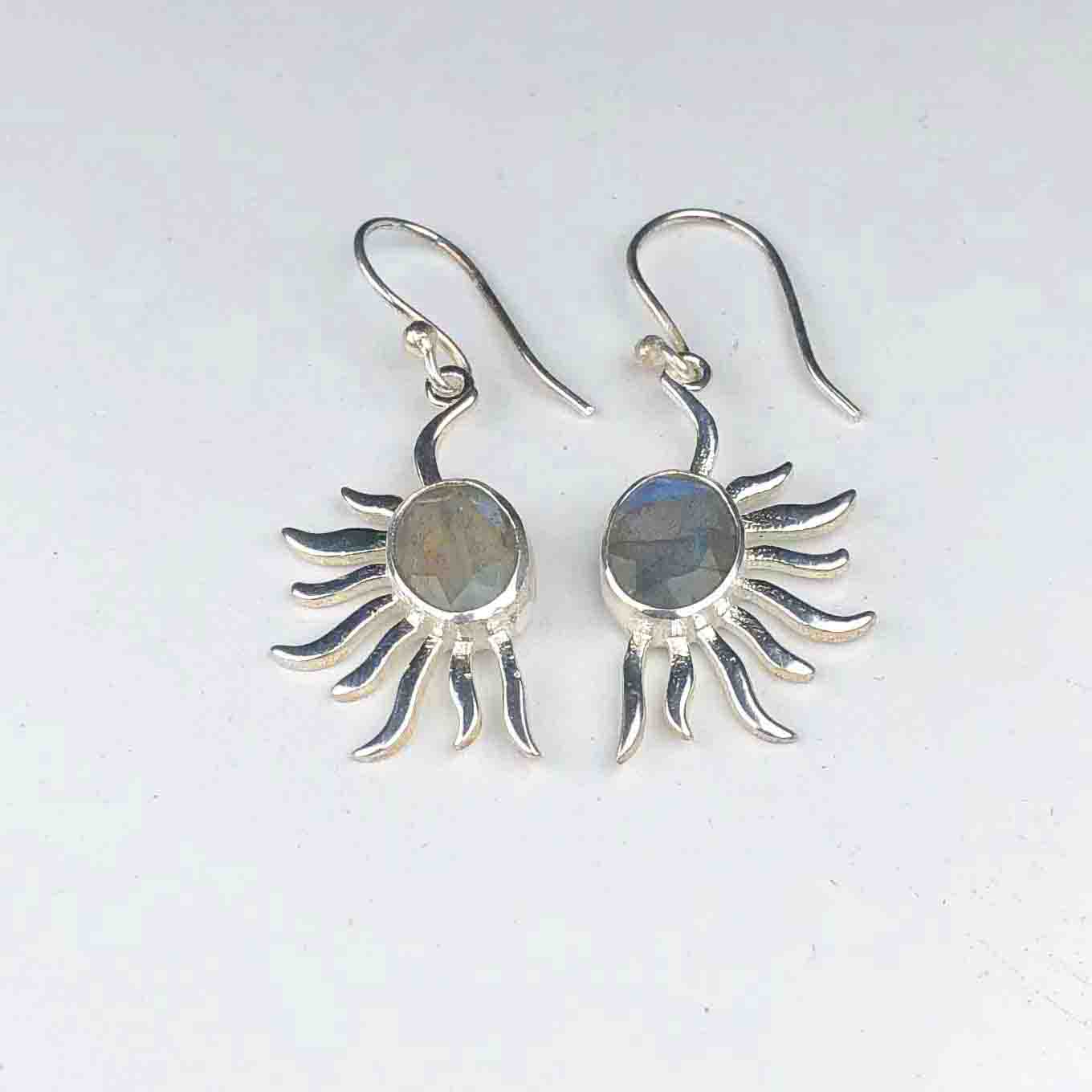 Fashionable Blue Labradorite Earrings Made of Brass Silver Polished Danglers