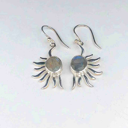 Fashionable Blue Labradorite Earrings Made of Brass Silver Polished Danglers