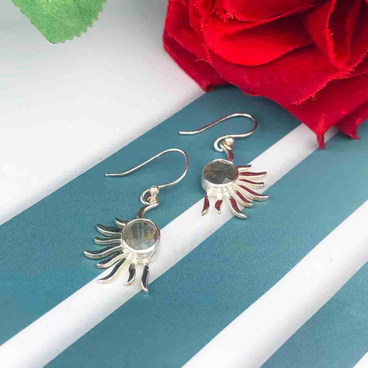 Fashionable Blue Labradorite Earrings Made of Brass Silver Polished Danglers