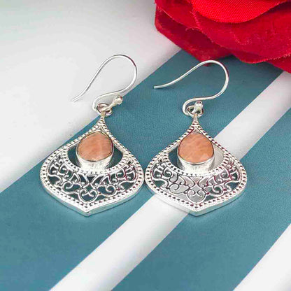 Expressive Brown Jasper Earrings Made of Brass Silver Polished Danglers