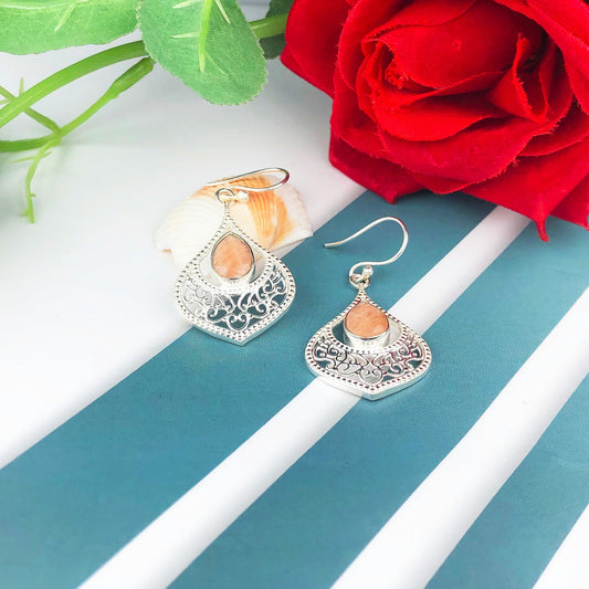 Expressive Brown Jasper Earrings Made of Brass Silver Polished Danglers