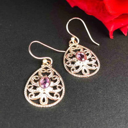 Modern Purple Amethyst Earrings Made of Brass Silver Polished Danglers