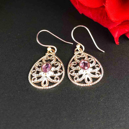 Modern Purple Amethyst Earrings Made of Brass Silver Polished Danglers