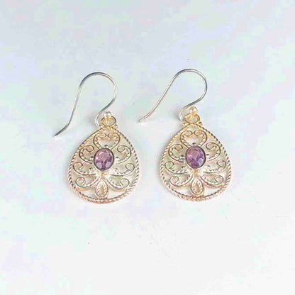 Modern Purple Amethyst Earrings Made of Brass Silver Polished Danglers