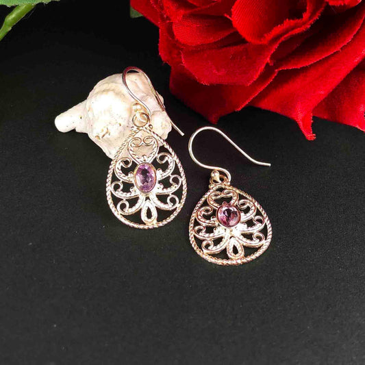 Modern Purple Amethyst Earrings Made of Brass Silver Polished Danglers