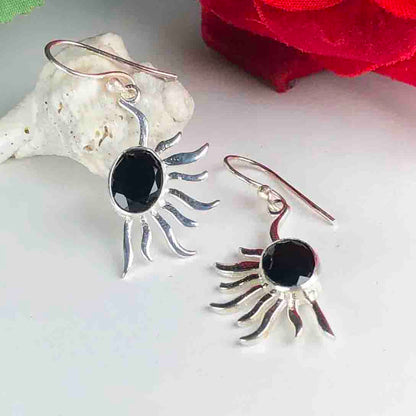 Trendy Black Spinel Earrings Made of Brass Silver Polished Danglers