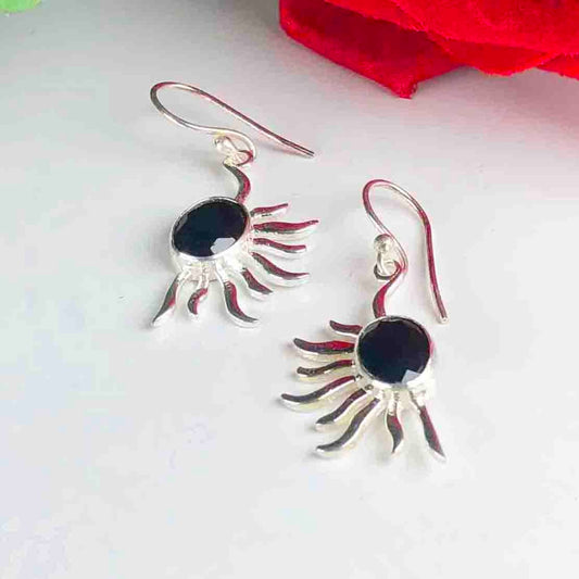 Trendy Black Spinel Earrings Made of Brass Silver Polished Danglers