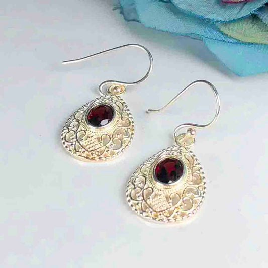 Fantastic Red Ruby Earrings Made of Brass Silver Polished Danglers
