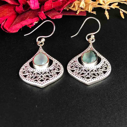 Precious Blue Opal Earrings Made of Brass Silver Polished Danglers