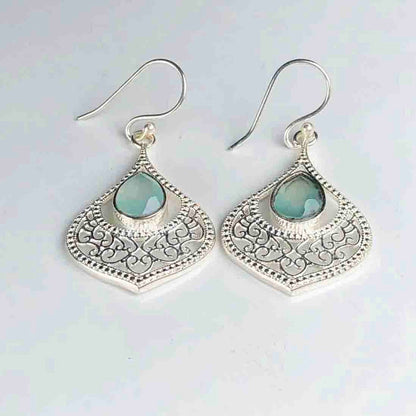 Precious Blue Opal Earrings Made of Brass Silver Polished Danglers