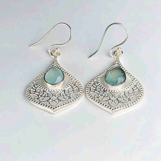 Precious Blue Opal Earrings Made of Brass Silver Polished Danglers