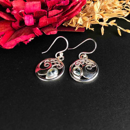 Fashionable Blue Aquamarine Earrings Made of Brass Silver Polished Danglers