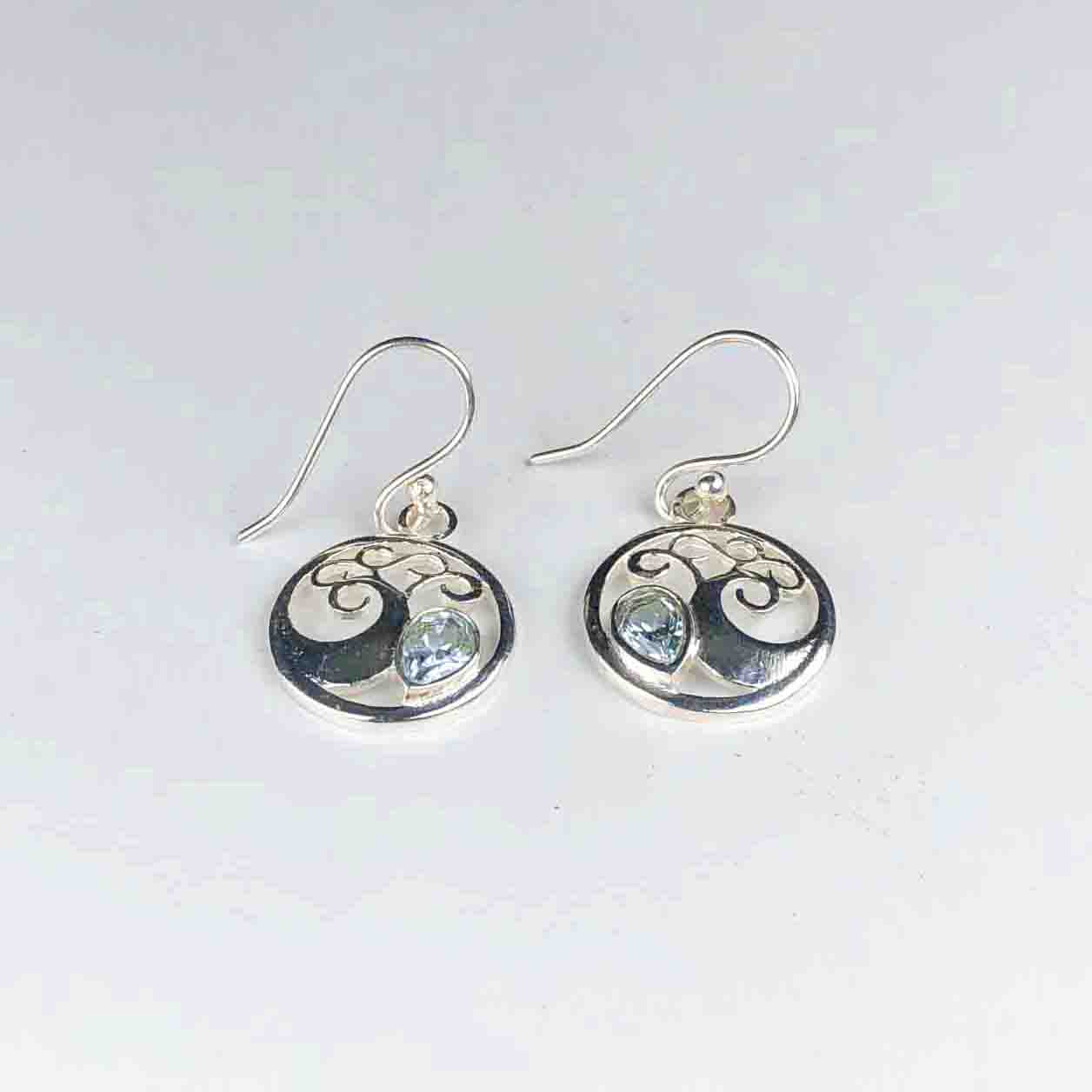 Fashionable Blue Aquamarine Earrings Made of Brass Silver Polished Danglers