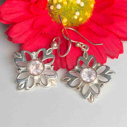 Expressive Clear Quartz Earrings Made of Brass Silver Polished Danglers