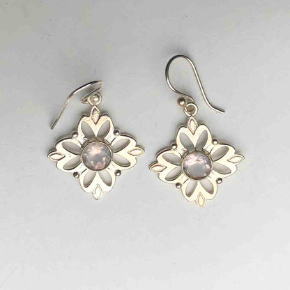 Expressive Clear Quartz Earrings Made of Brass Silver Polished Danglers