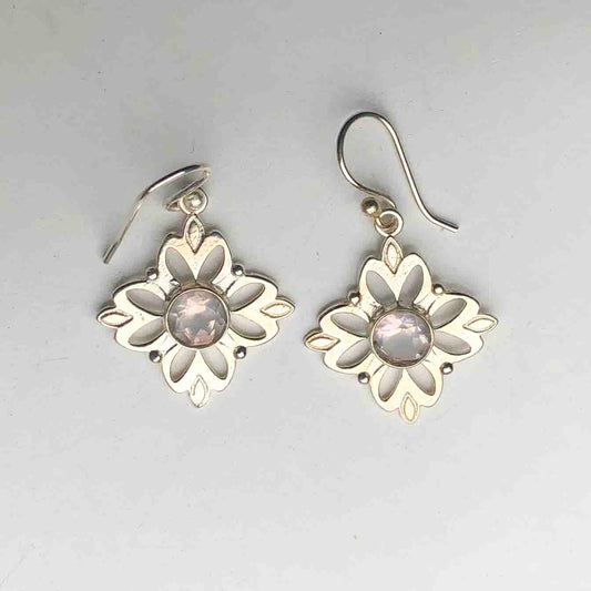 Expressive Clear Quartz Earrings Made of Brass Silver Polished Danglers