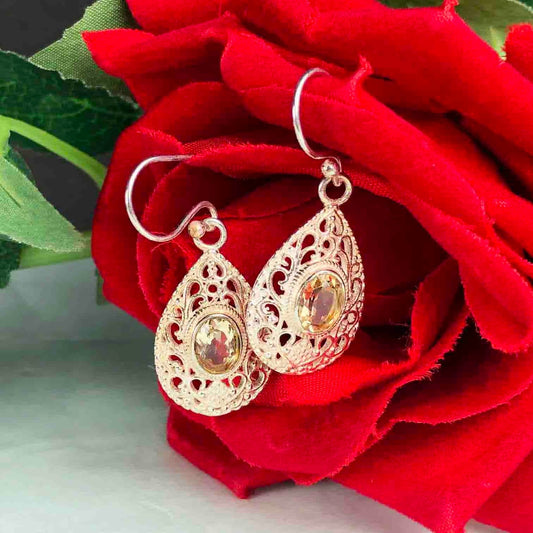 Awesome Citrine Earrings Made of Brass Silver Polished Danglers