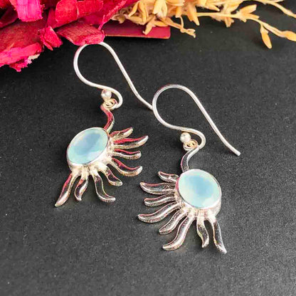 Modern Blue Opal Earrings Made of Brass Silver Polished Danglers