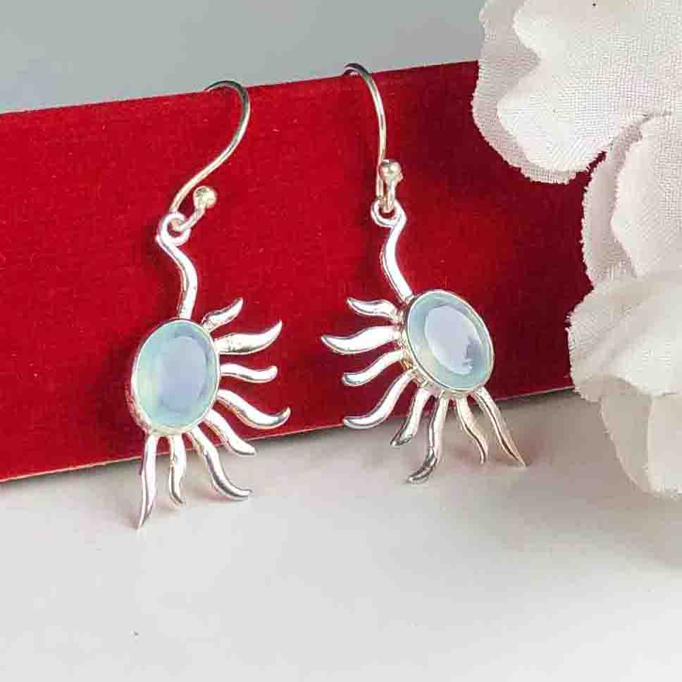 Modern Blue Opal Earrings Made of Brass Silver Polished Danglers