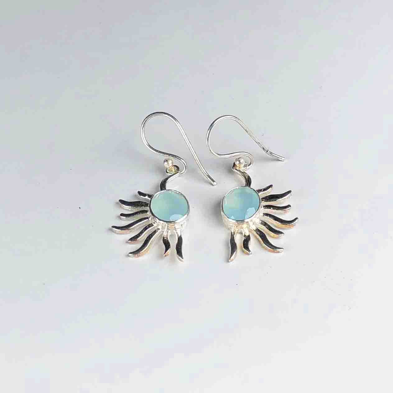 Modern Blue Opal Earrings Made of Brass Silver Polished Danglers