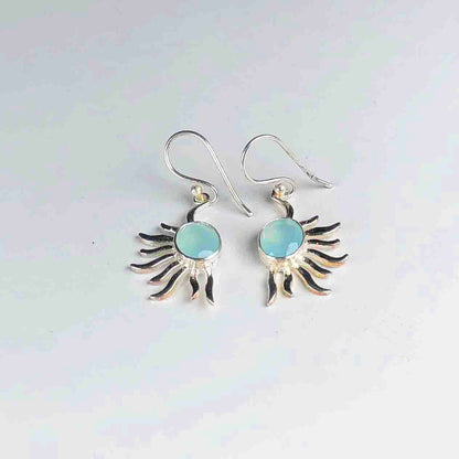 Modern Blue Opal Earrings Made of Brass Silver Polished Danglers