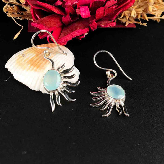 Modern Blue Opal Earrings Made of Brass Silver Polished Danglers