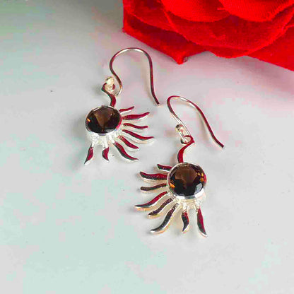 Glamorous Brown Smoky Quartz Earrings Made of Brass Silver Polished Danglers
