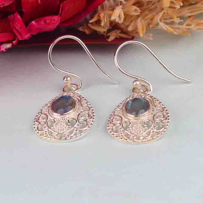 One of a kind Blue Labradorite Earrings Made of Brass Silver Polished Danglers