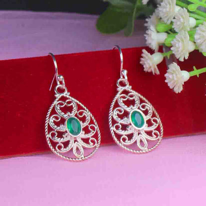One of a kind Green Onyx Earrings Made of Brass Silver Polished Danglers