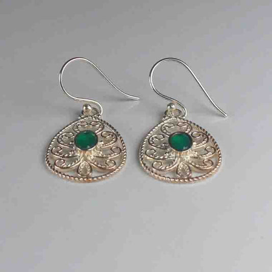 One of a kind Green Onyx Earrings Made of Brass Silver Polished Danglers