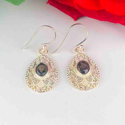 Amazing Brown Smoky Quartz Earrings Made of Brass Silver Polished Danglers
