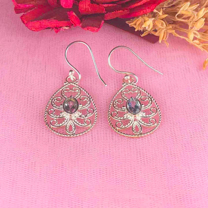 Elegant Blue Aquamarine Earrings Made of Brass Silver Polished Danglers