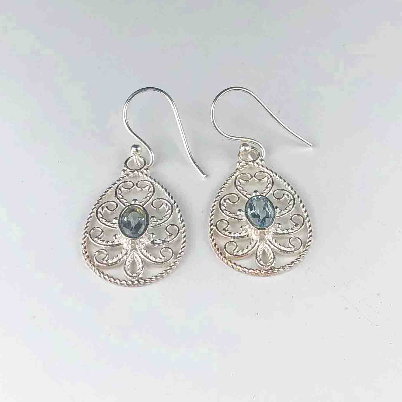 Elegant Blue Aquamarine Earrings Made of Brass Silver Polished Danglers